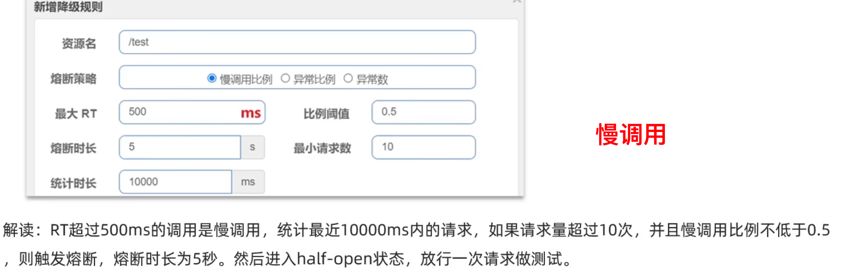 慢调用比例熔断配置