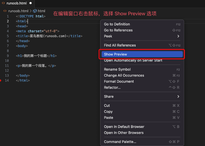 选择 Show Preview