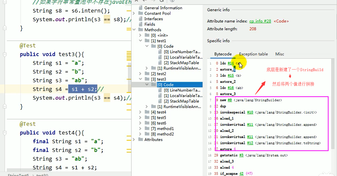 变量拼接使用 StringBuilder 的字节码